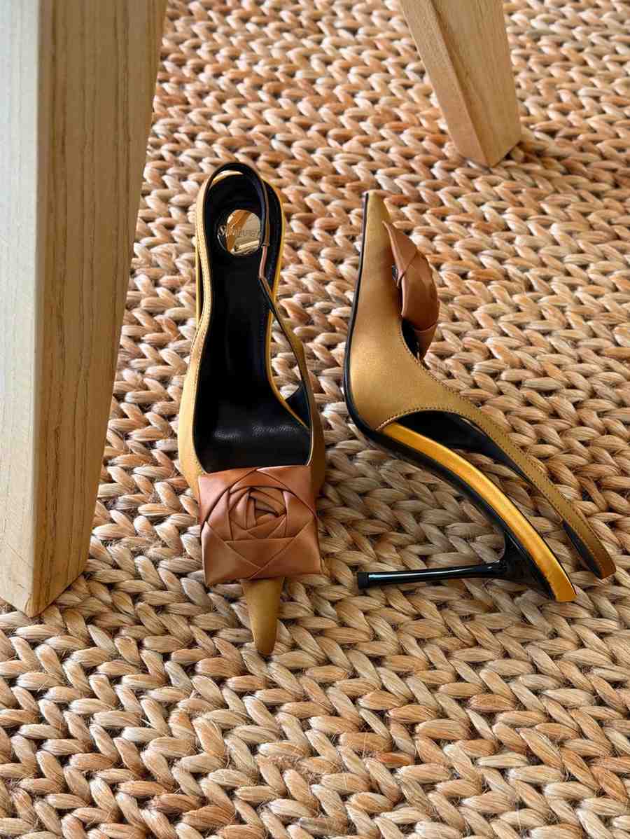 YSL Pumps Amalia Appliqued Satin Golden