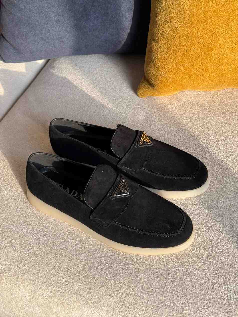 Prada Loafers Suede Leather Black