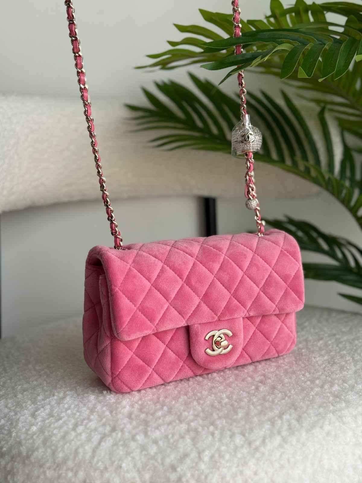 Chanel Velvet Flap Bag Pearl Crush Pink