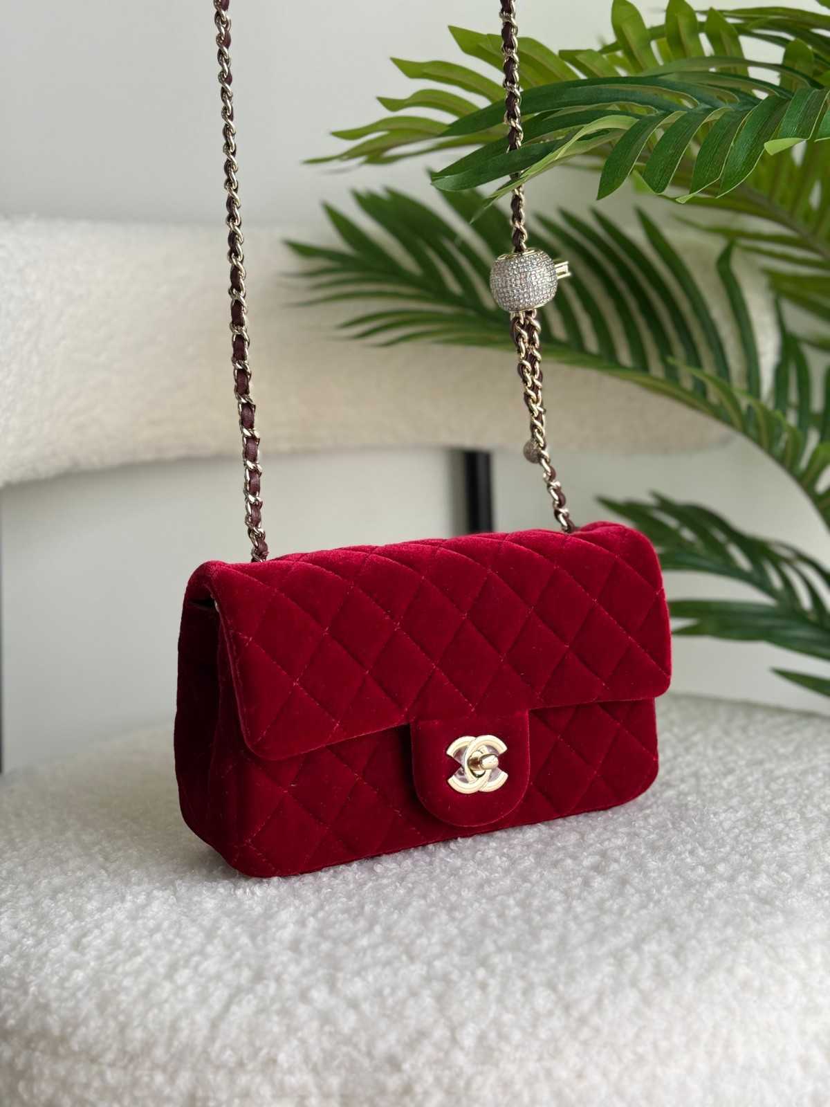 Chanel Velvet Flap Bag Pearl Crush Red