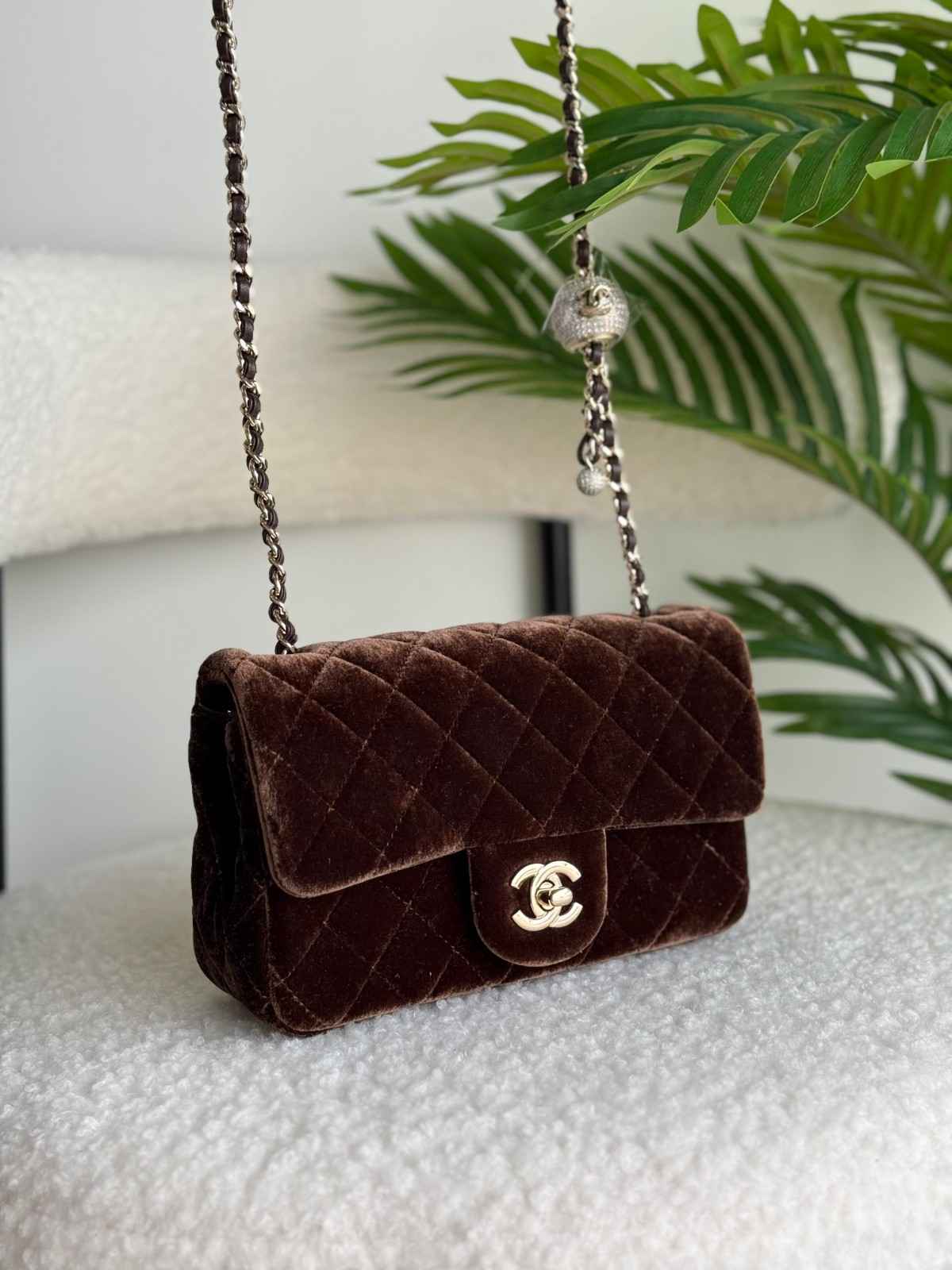 Chanel Velvet Flap Bag Pearl Crush Chocolate