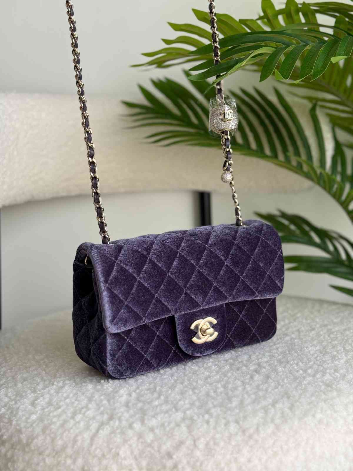 Chanel Velvet Flap Bag Pearl Crush Purple