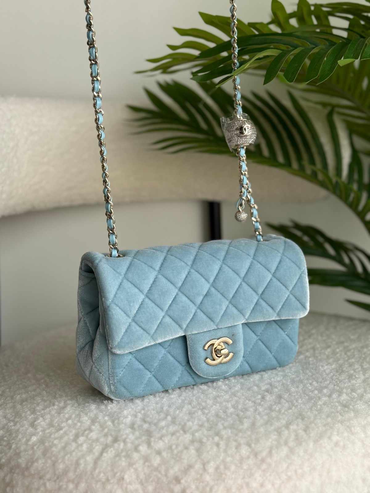 Chanel Velvet Flap Bag Pearl Crush Blue