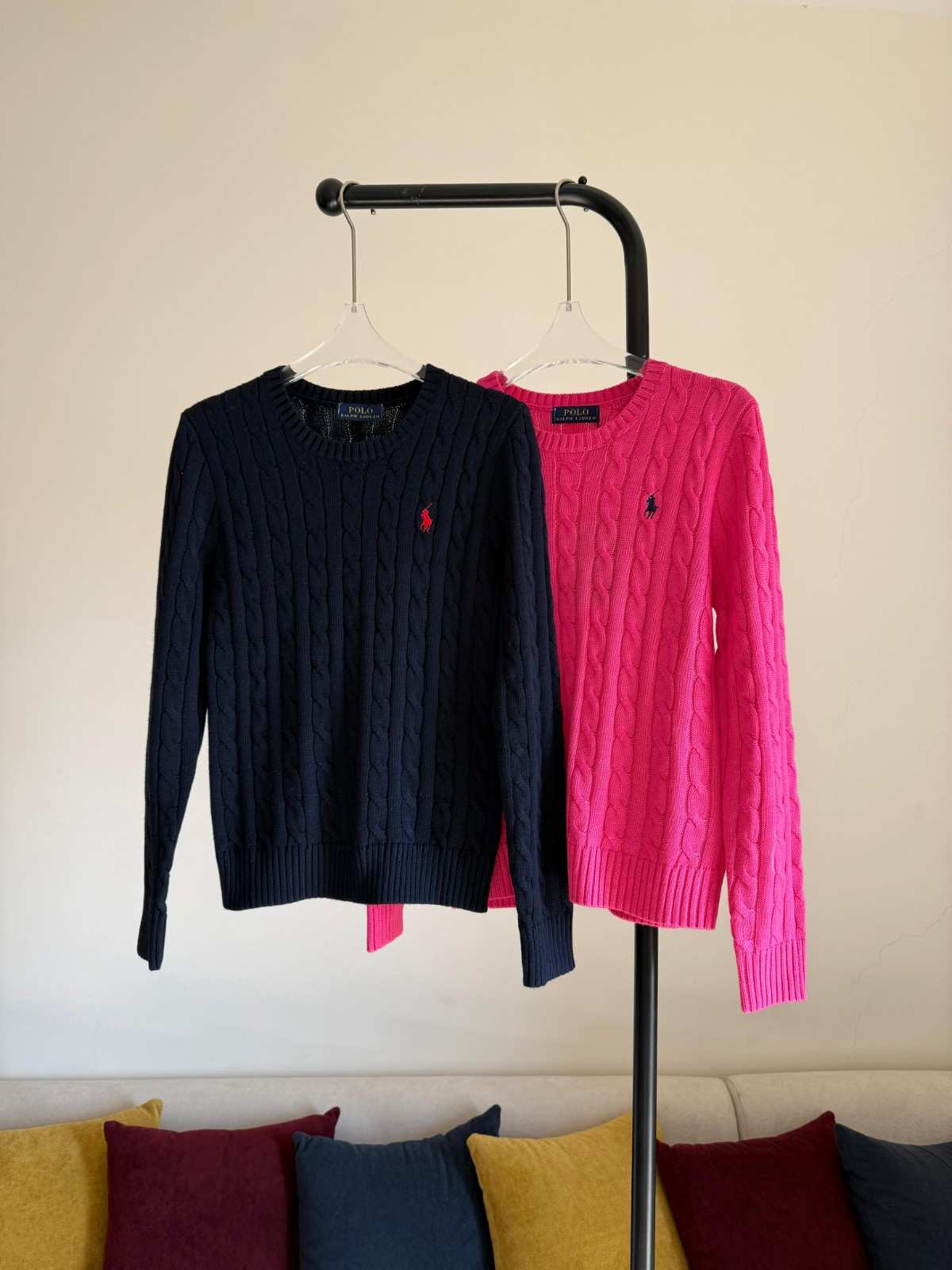 Polo Ralph Lauren Sweater Cable-Knit Cotton Black & Pink