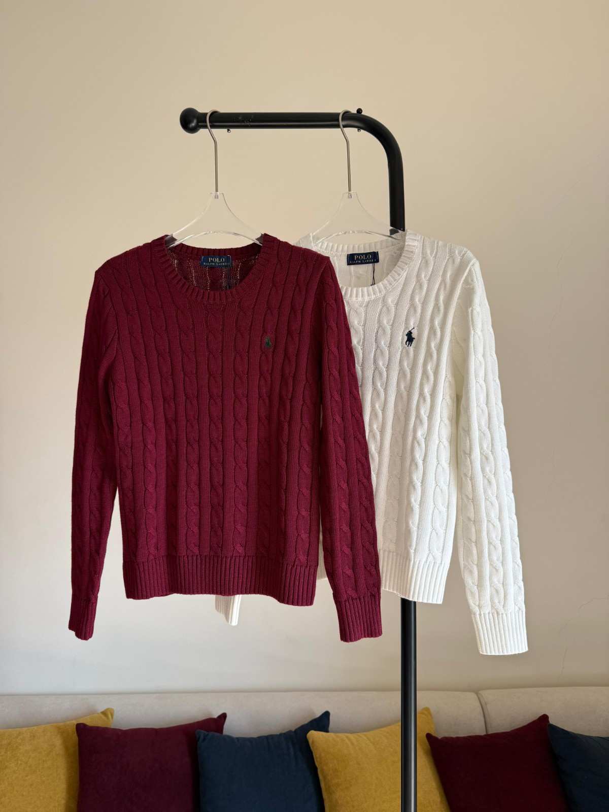 Polo Ralph Lauren Sweater Cable-Knit Cotton Red & White