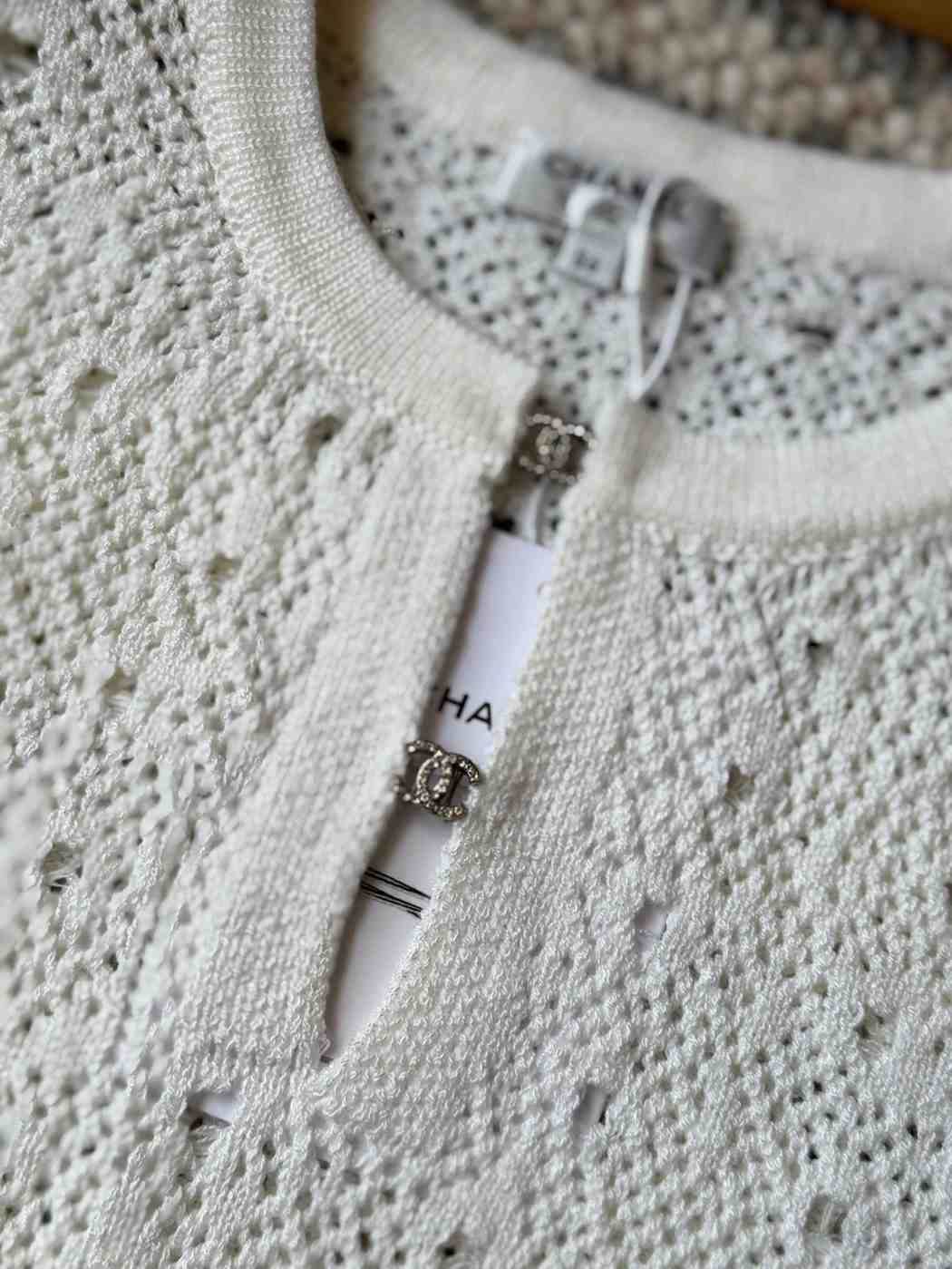 Chanel Sweater Cotton Crochet-Knit Cream