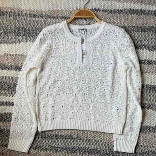 Chanel Sweater Cotton Crochet-Knit Cream