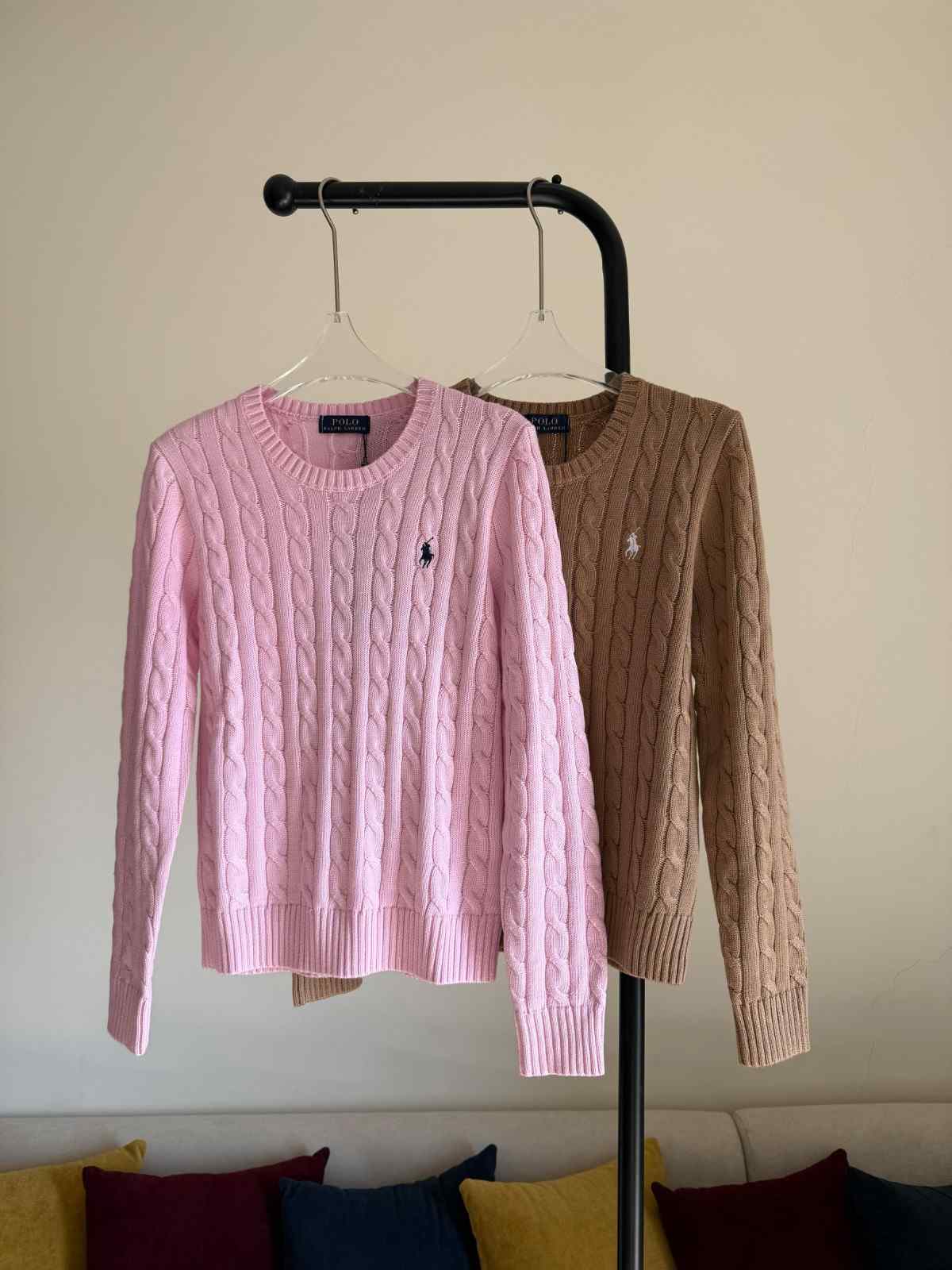 Polo Ralph Lauren Sweater Cable-Knit Cotton Pink & Brown