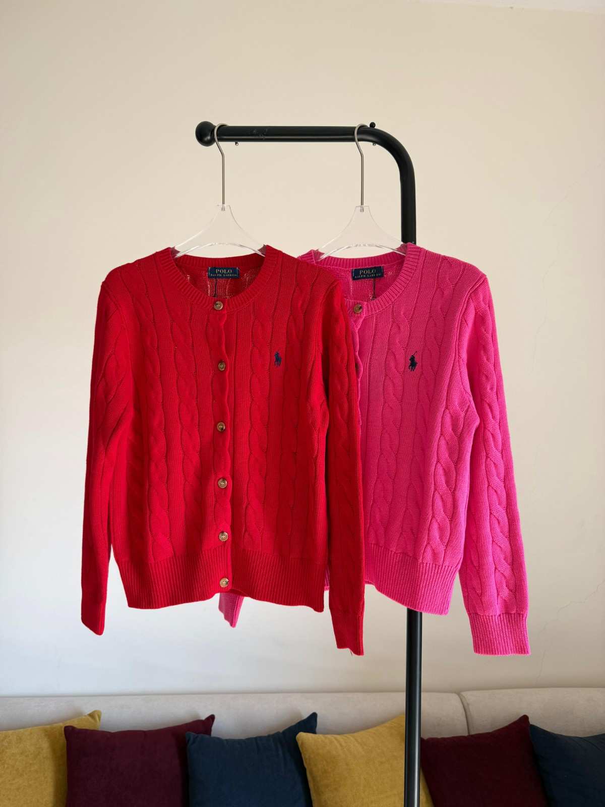 Ralph Lauren Cardigan Cable Knit Cotton Red & Pink