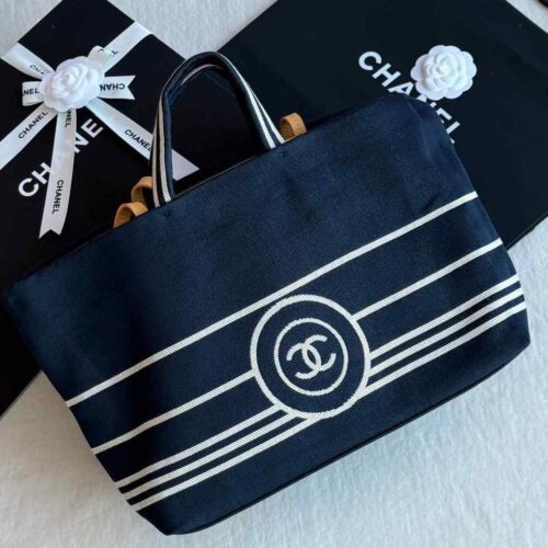 Chanel Shopping Tote Bag Denim Coco Mark Blue